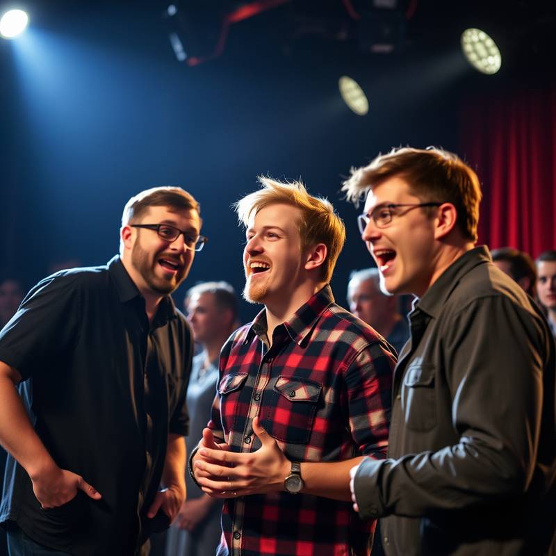 Een groep acteurs die samen een improvisatie-oefening doet.