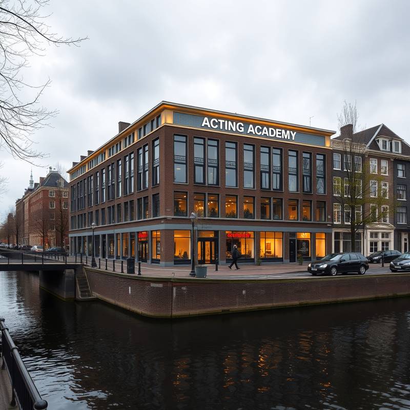 Het gebouw van Acteeracademie Amsterdam, gezien vanaf de gracht.