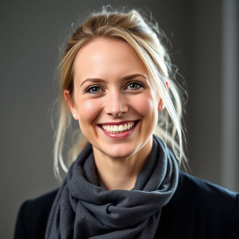 Portretfoto van Anouk Smit, een camera acteren docente, lachend en professioneel.