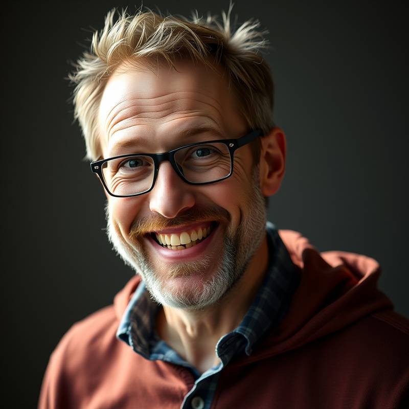 Portretfoto van David de Jong, een improvisatiedocent met een energieke uitstraling.