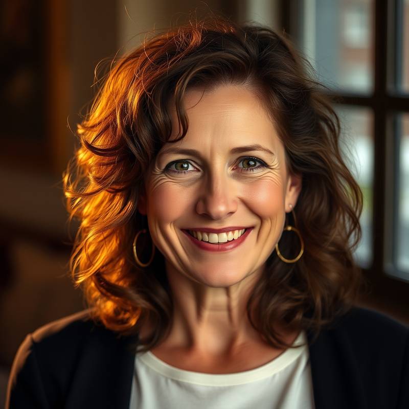 Portretfoto van Maria de Vries, actrice en regisseur met een warme glimlach.