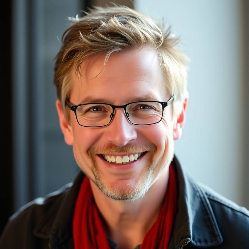 Portretfoto van Pieter Jansen, een stemcoach en acteur met een vriendelijke uitstraling.